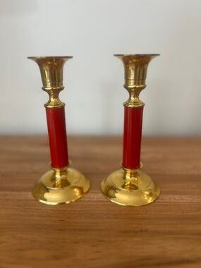 Home Accents Red and Brass Candle Holders - Vintage Hudson’s Bay - Original Box